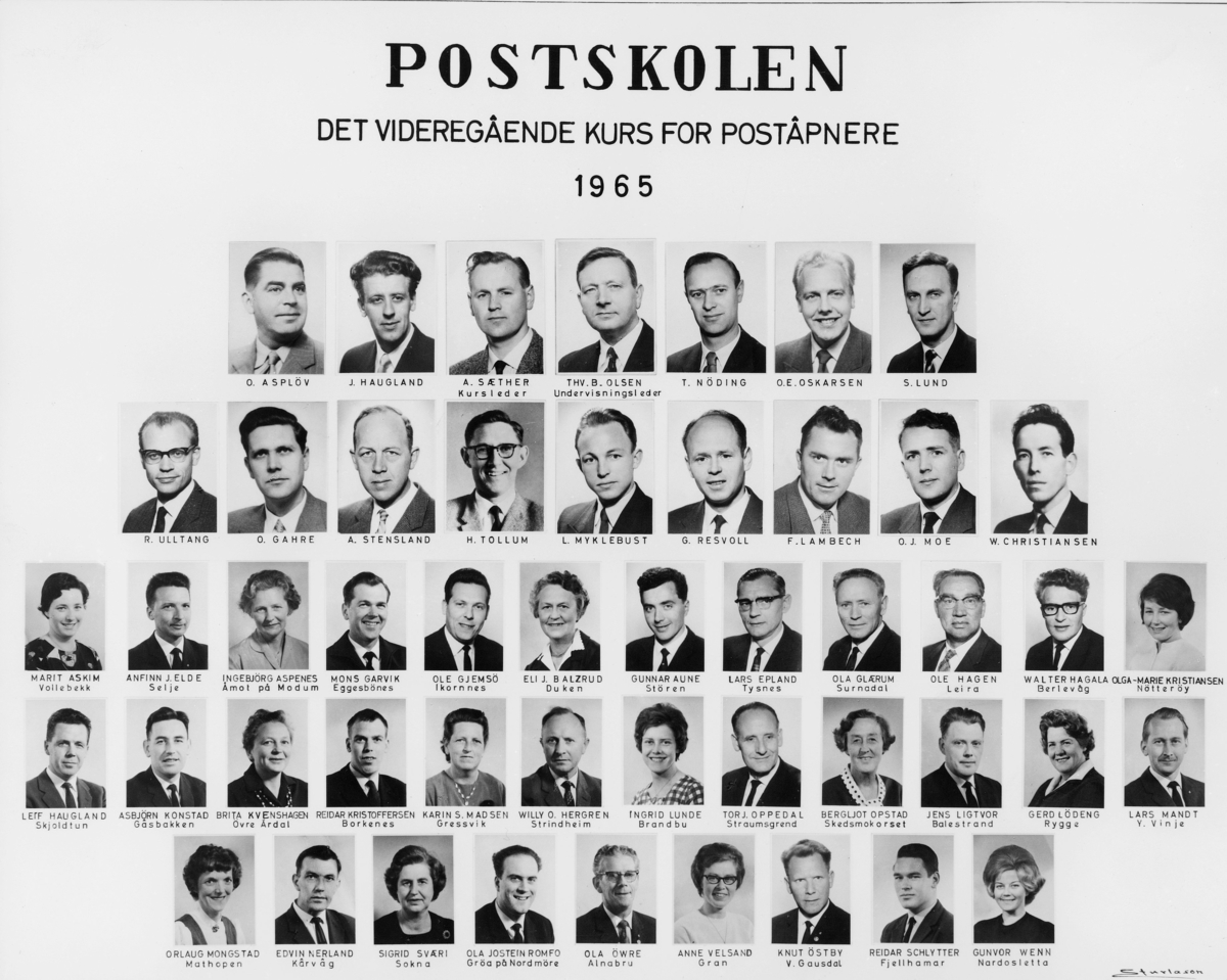 gruppebilde, postskolen, det videregående kurs for poståpnere 1965