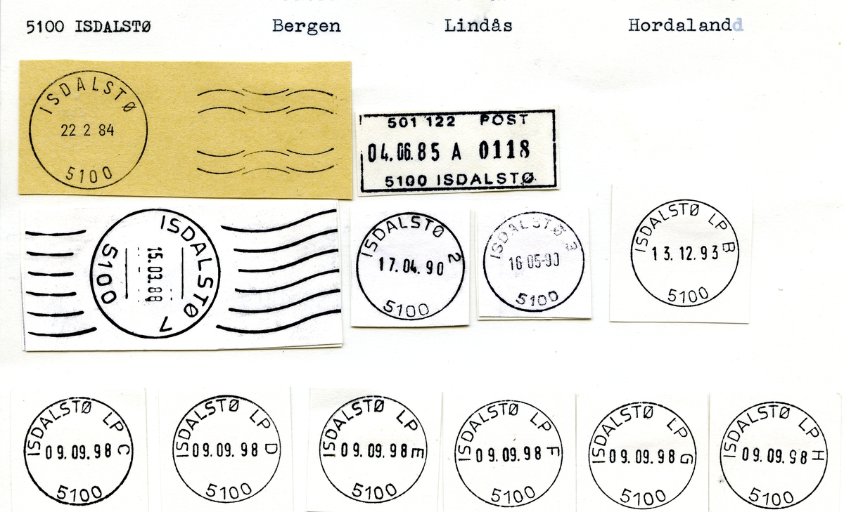 Stempelkatalog. 5100 Isdalstø, Bergen postk., Lindås kommune, Hordaland
