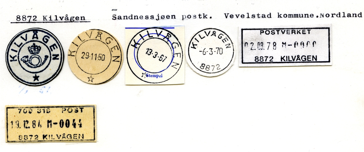 Stempelkatalog 8872 Kilvågen, Sandnessjøen postk., Vevelkstad kommune, Nordland