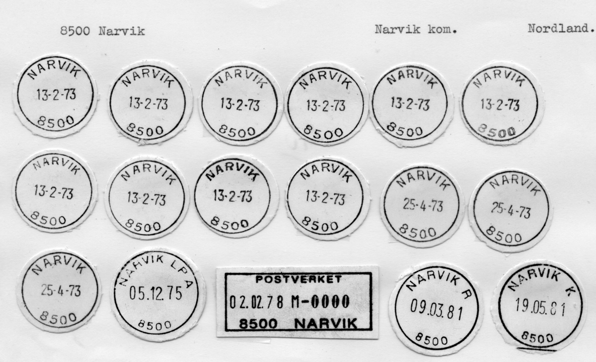 Stempelkatalog 8500 Narvik, Narvik kommune, Nordland
(Viktoriahavn, Ofotbanens posteksp.)