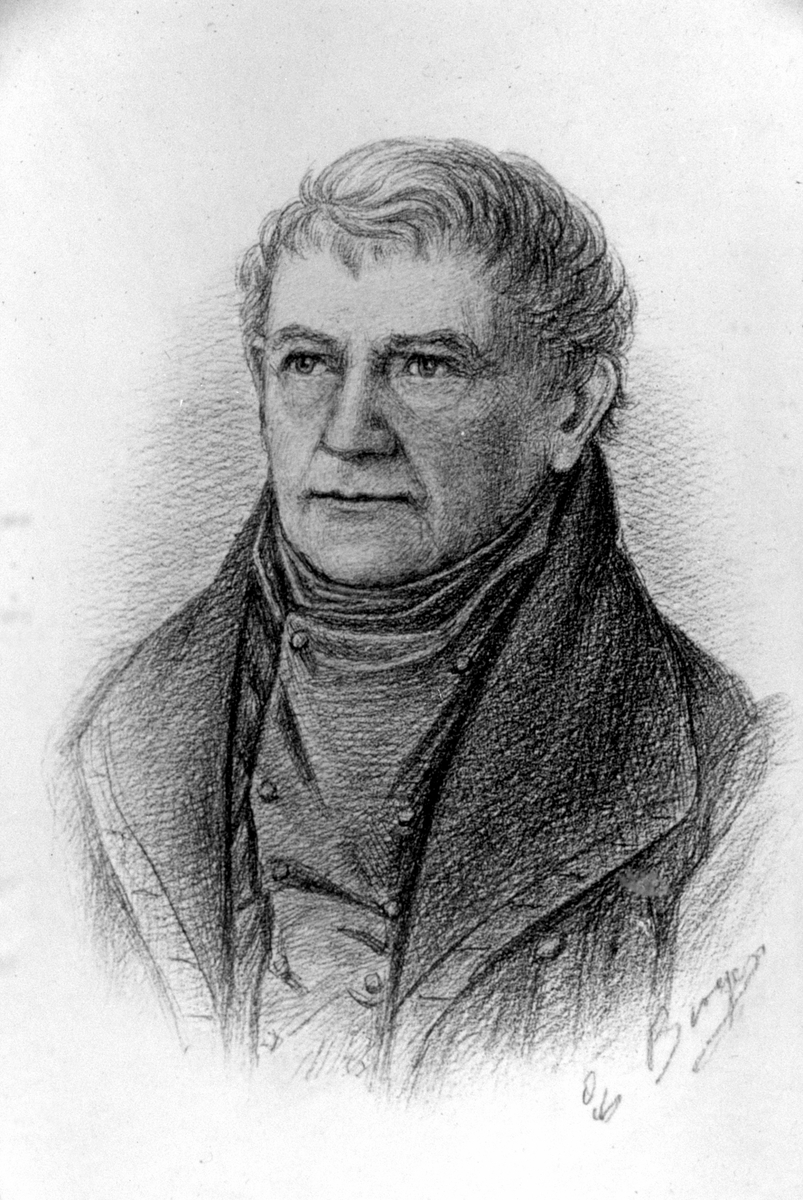 Løytnant Jacob Hoel, Hovinsholm, Helgøya. 
Født 07. 08. 1775  Død 29. 07. 1847. Portrett. Tegning.