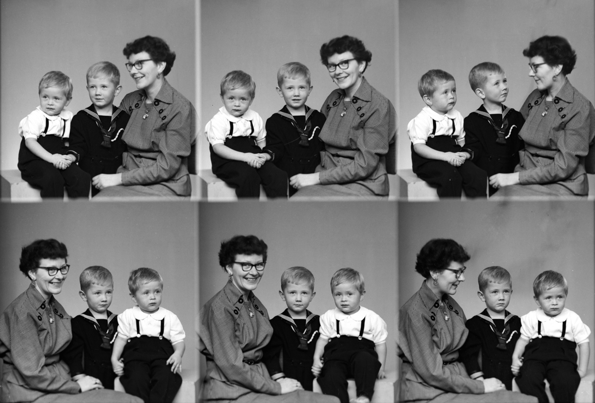 Bratseth Kirsten, familie gruppe, mor og barn. Gutt. 
Bilde er tatt 3/12-1954. Kirsten Bratseth med sønner Ola og Tore 
Serie av Tore Bratseth. 