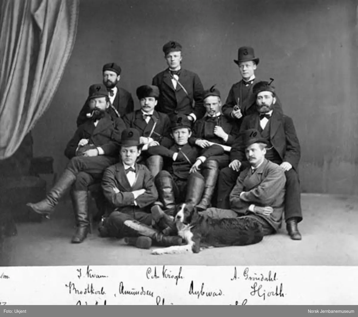 Gruppebilde av ingeniørene ved Meråkerbanens anlegg vinteren 1876/77